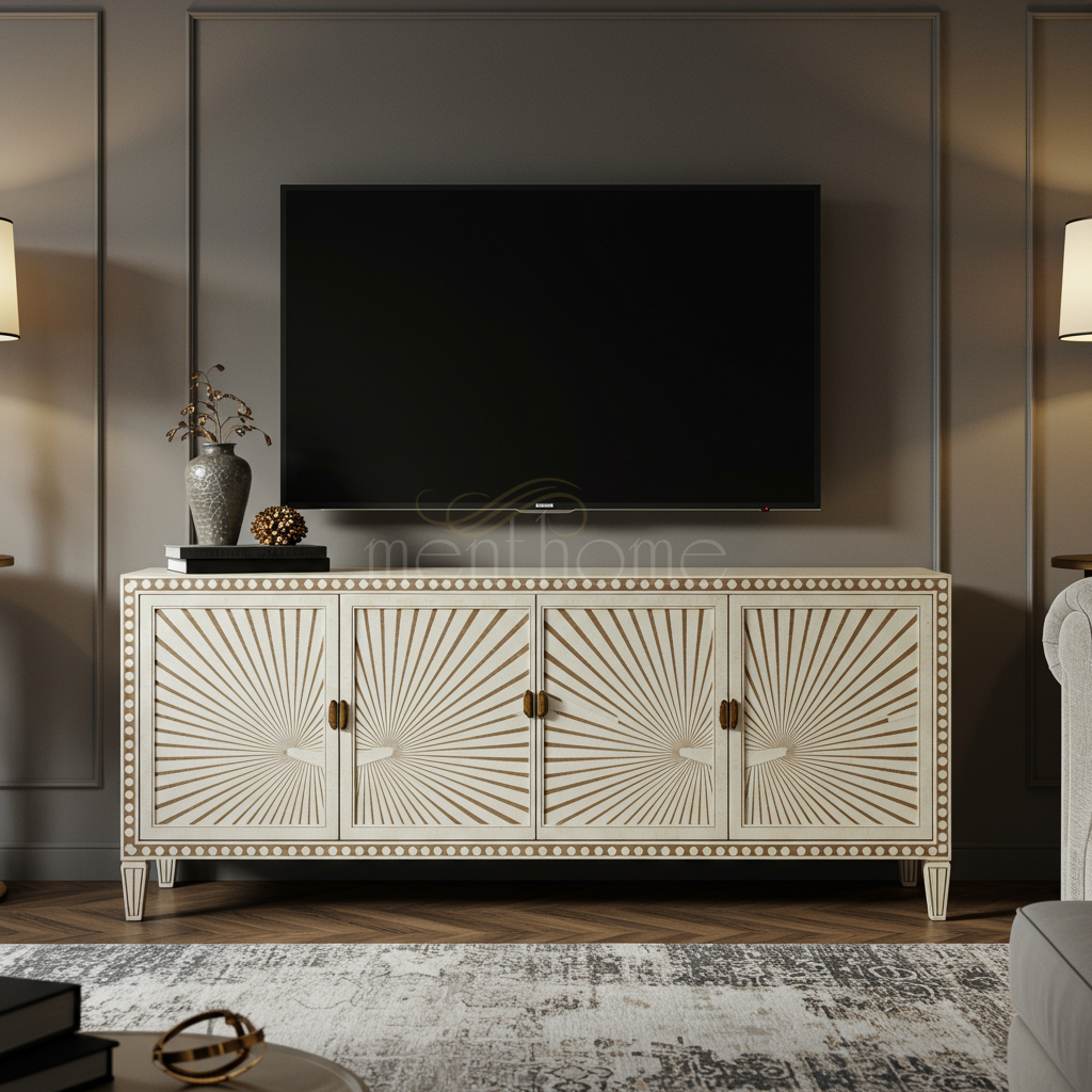 Elegant Inlay Sunburst TV Cabinet | Luxury Handmade TV Cabinet
