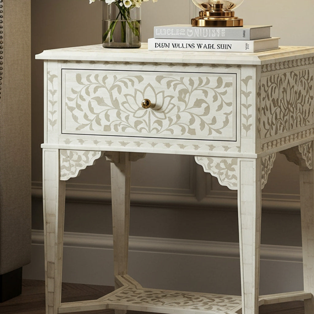 bone inlay bedside table