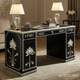 Elegant Black Wooden Desk with Floral Inlay and Gold Accents | Luxury Handmade Desk