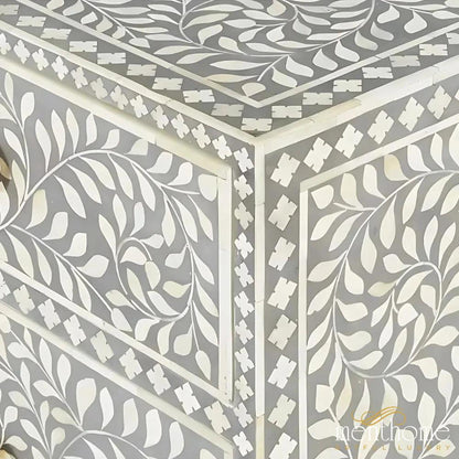 Bone Inlay 3-Drawer Small Dresser in Grey Color | Luxury Handmade Dresser