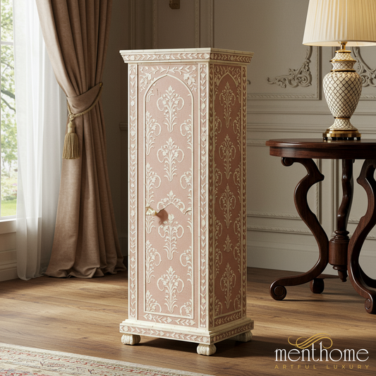 Elegant Hand-Painted Floral Accent Cabinet | Luxury Handmade Tallboy