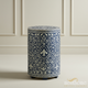 Elegant Blue and White Ceramic Stool | Luxury Handmade Side Table