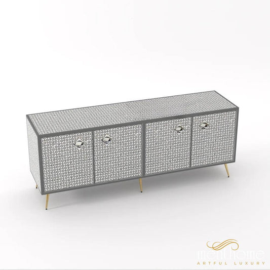 Geometric Flower-Bone Inlay -Rectangular-Tv Cabinet | Luxury Handmade TV Cabinet