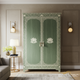 Vintage Green Painted Wooden Armoire with Lotus Motif | Luxury Handmade Wardrobe