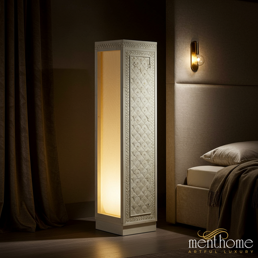 Elegant Carved Wooden Floor Lamp | Luxury Handmade Tallboy