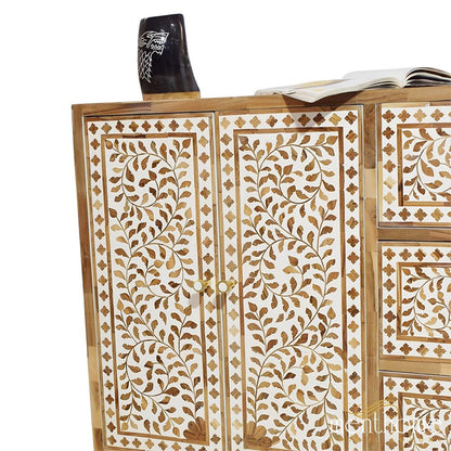 Floral Pattern Wooden Inlay 4-door and 3 drawers cabinet | Luxury Handmade Cabinet