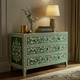 Green Floral Inlay Wooden Chest of Drawers | Luxury Handmade Chest of Drawer
