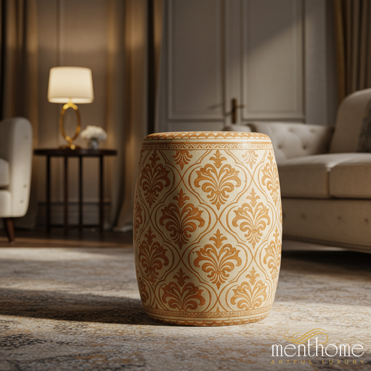 Decorative Ceramic Garden Stool with Ornate Pattern | Luxury Handmade Stool