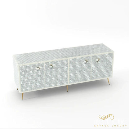 Geometric Flower-Bone Inlay -Rectangular-Tv Cabinet | Luxury Handmade TV Cabinet