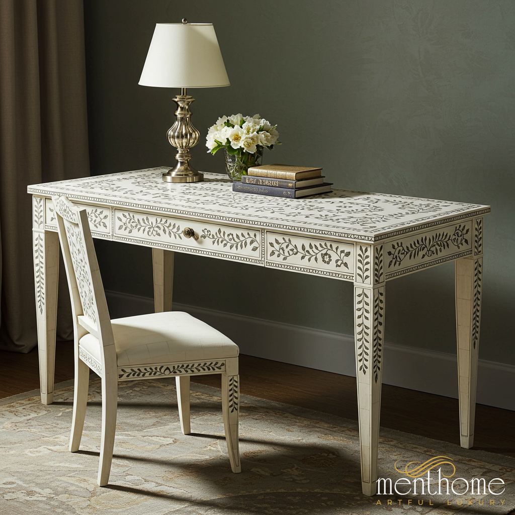 Hand-Painted Floral Writing Desk and Chair Set | Luxury Handmade Desk
