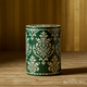 Green and White Decorative Wooden Stool with Floral Pattern | Luxury Handmade Stool