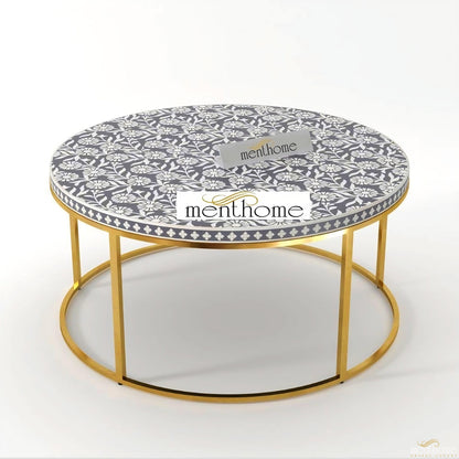 Bone Inlay Round Coffee Table - Sunflower | Luxury Handmade Coffee Table