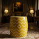 Yellow Ceramic Garden Stool with White Geometric Pattern