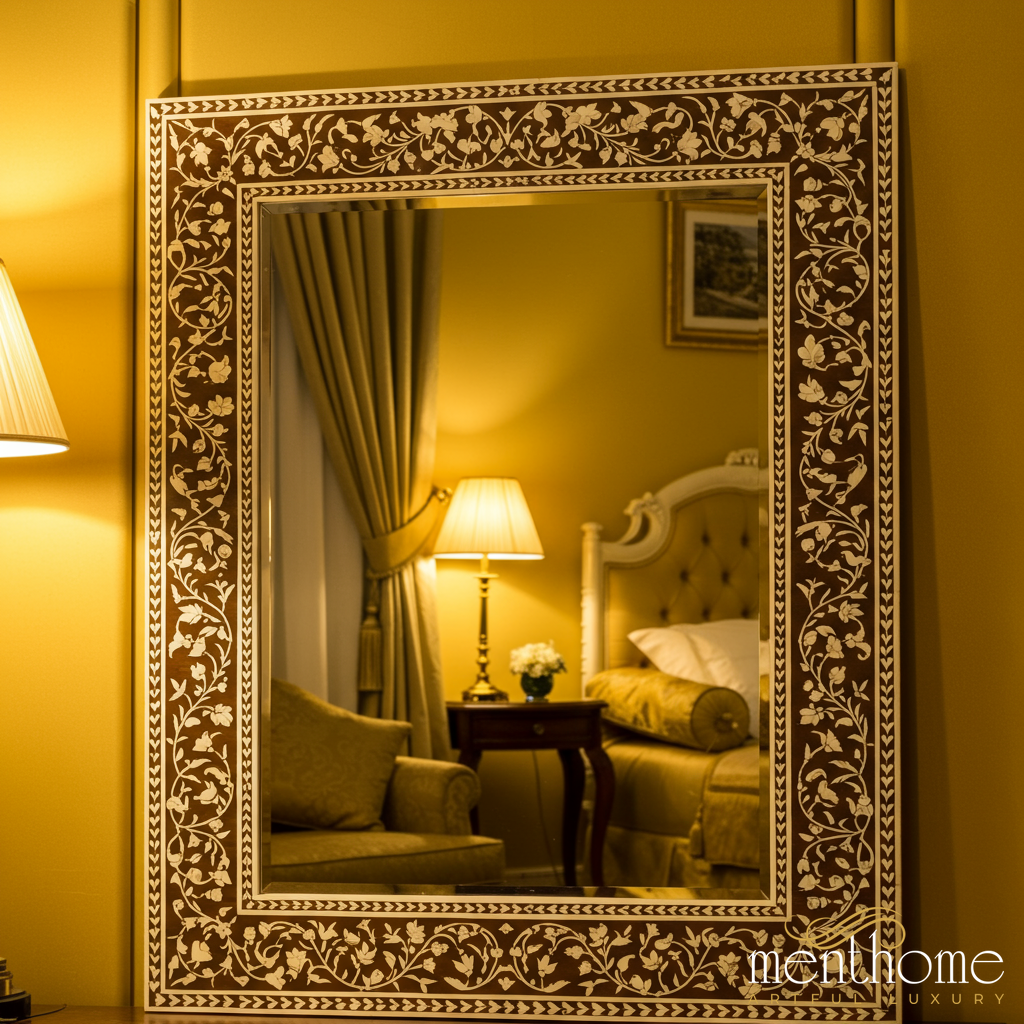 Ornate Floral Inlay Wall Mirror | Luxury Handmade Mirror
