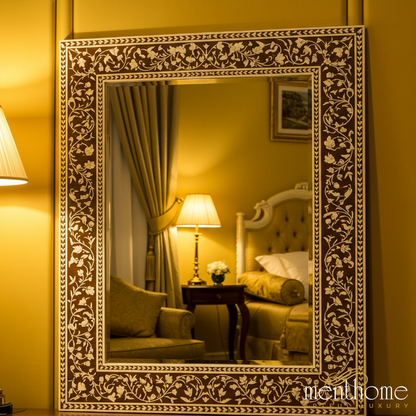 Ornate Floral Inlay Wall Mirror | Luxury Handmade Mirror