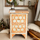 Bone inlay handmade orange bedside table, Bone inlay orange night stand, Bone inlay side table, Bone inlay furniture, Bone inlay lamp stand | Luxury Handmade Bedside Table