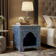 Handcrafted Blue Floral Inlay Nightstand | Luxury Handmade Bedside Table