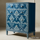 Elegant Blue Floral Pattern Chest of Drawers | Luxury Handmade Tallboy