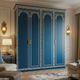Elegant Blue Wooden Wardrobe with Ornate Detailing | Luxury Handmade Wardrobe