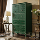 Elegant Green Geometric Patterned Tall Chest of Drawers | Luxury Handmade Tallboy