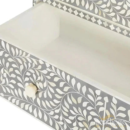 Bone Inlay 3-Drawer Small Dresser in Grey Color | Luxury Handmade Dresser
