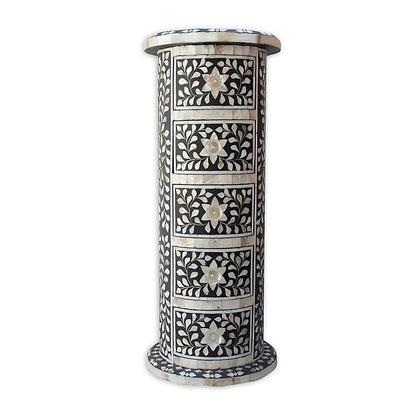 Round Tallboy Mother Of Pearl Inlay Floral Design