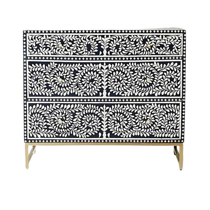 Handmade Bone Inlay Foliage Spiral 3 Drawer Dresser