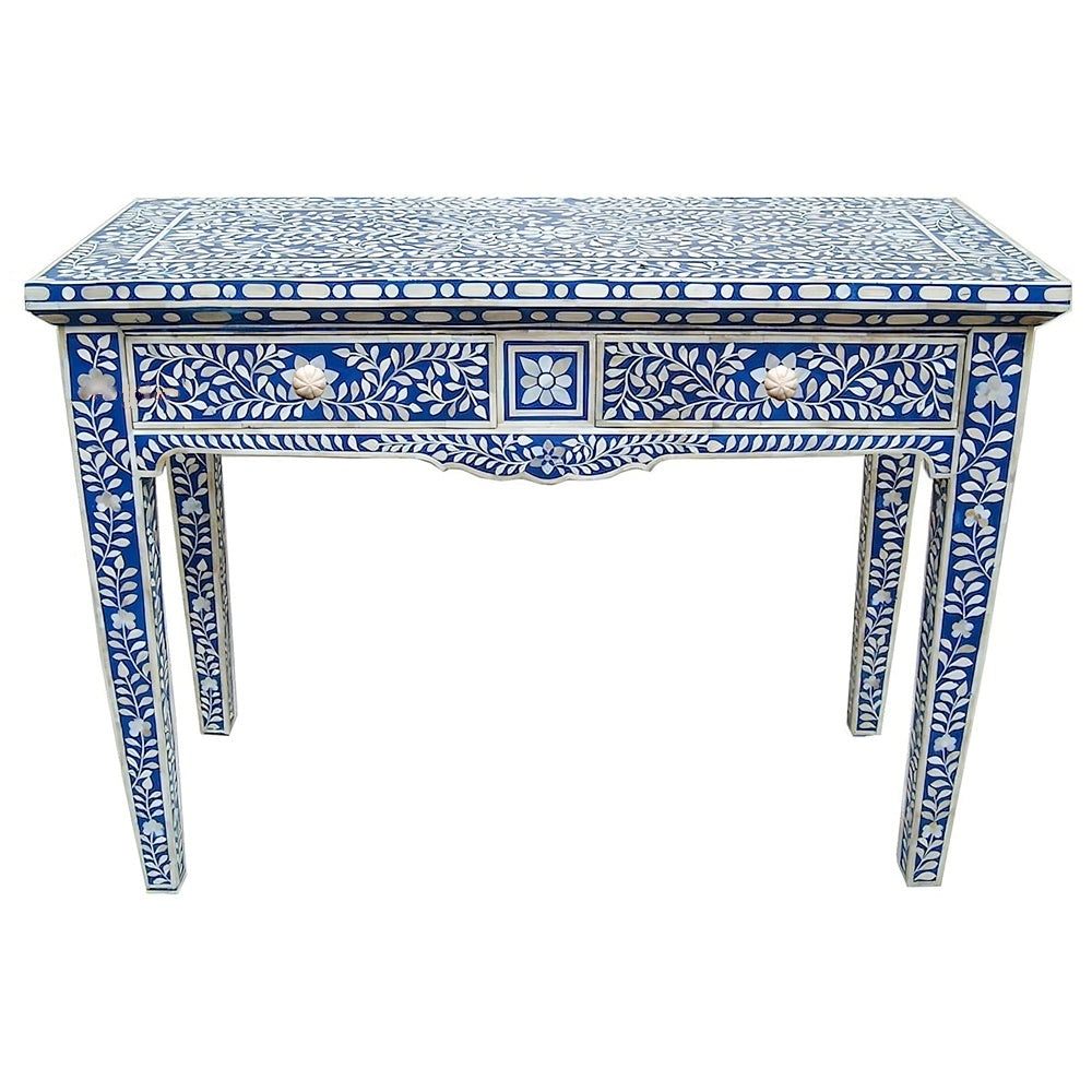 Blue Bone Inlay Two Drawer Desk