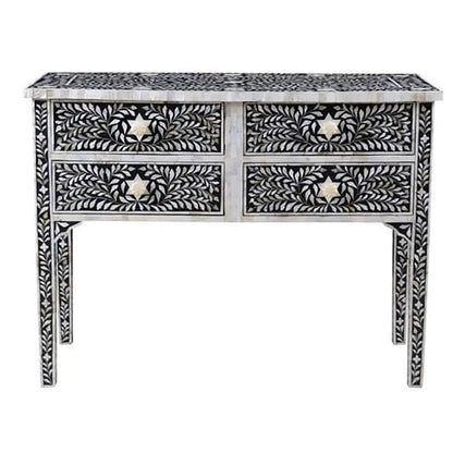 Floral Desk Four Drawer Bone Inlay