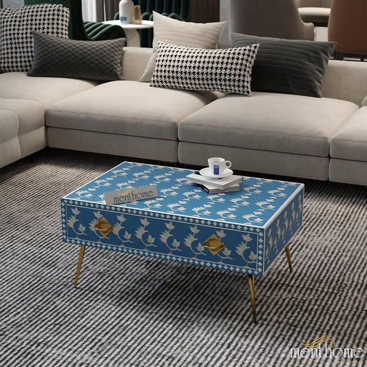 Overlay Floral Coffee Table Handmade Bone Inlay | Luxury Handmade Coffee Table