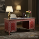 Handcrafted Red Wooden Desk with Floral and Geometric Inlays | Luxury Handmade Desk