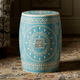 Blue Ceramic Garden Stool with Intricate White Pattern | Luxury Handmade Stool