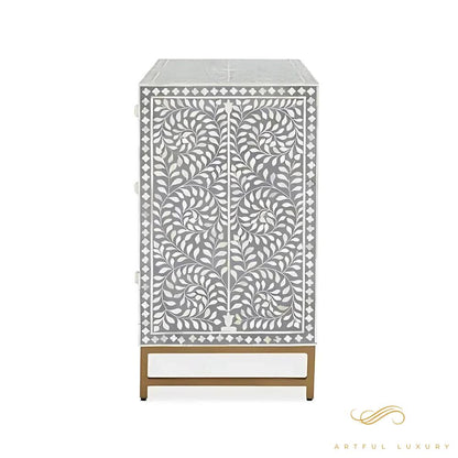 Bone Inlay 3-Drawer Small Dresser in Grey Color | Luxury Handmade Dresser