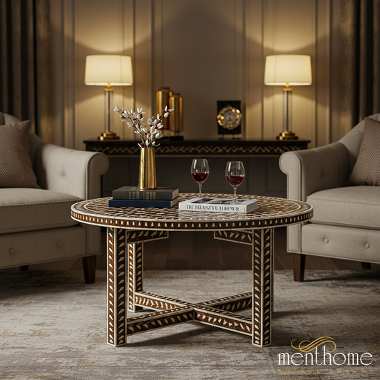 Decorative Round Inlay Coffee Table | Luxury Handmade Coffee Table