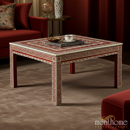 Greek Key Pattern Inlaid Coffee Table | Luxury Handmade Coffee Table