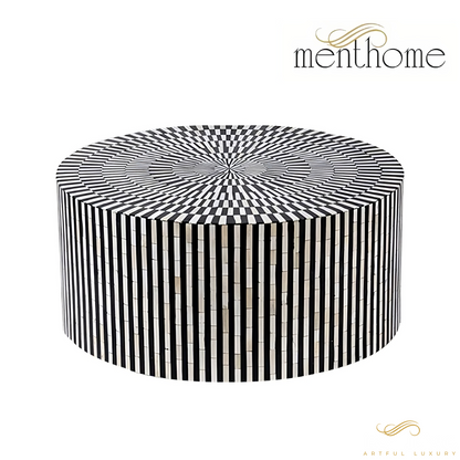 Bone Inlay Round Coffee Table White Bone geometric coffee table | Luxury Handmade Coffee Table