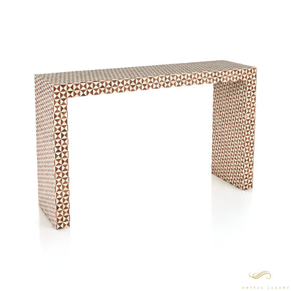 Teak Wood Console Table Intarsia 50" Rectangular Mosaic | Luxury Handmade Console