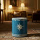 Blue Decorative Round Wooden Stool with Star Pattern | Luxury Handmade Stool