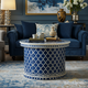 Blue Patterned Round Accent Table | Luxury Handmade Coffee Table