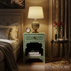 Elegant Green Inlay Nightstand with Drawer | Luxury Handmade Bedside Table