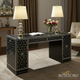Elegant Black Floral Pattern Desk with Drawer | Luxury Handmade Desk