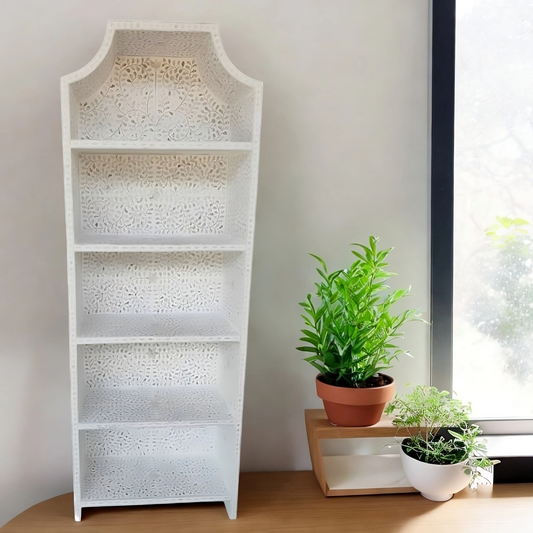 Mother of Pearl Inlay Book Shelf White