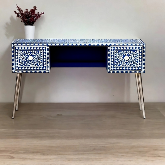 Floral Design Study Table Bone Inlay