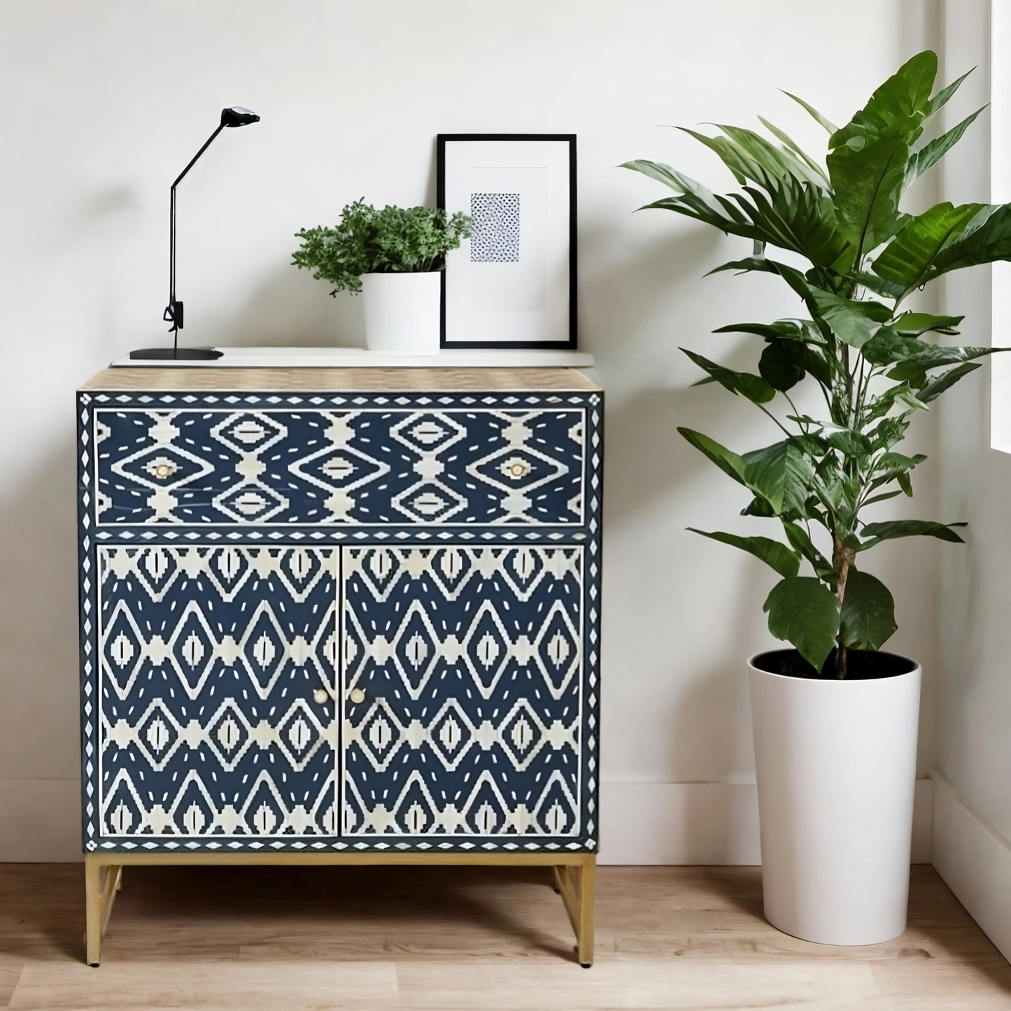 Bone Inlay Ikat Entryway Cabinet