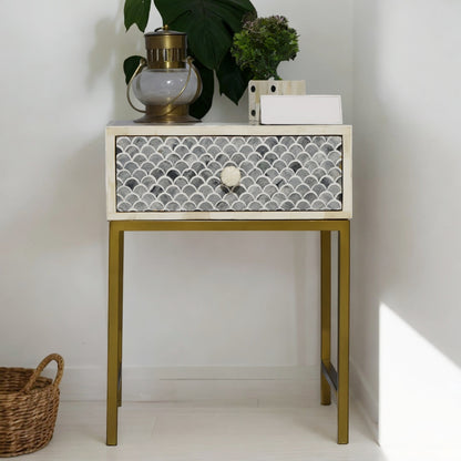 Bone inlay Antique furniture One drawer Nightstand Handmade