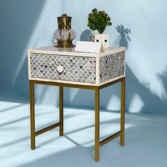 Bone inlay Antique furniture One drawer Nightstand Handmade