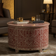 Round Hand-Painted Wooden Coffee Table with Intricate Leaf Pattern | Luxury Handmade Coffee Table