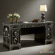Elegant Black Desk with Floral Inlay and Drawers | Luxury Handmade Desk