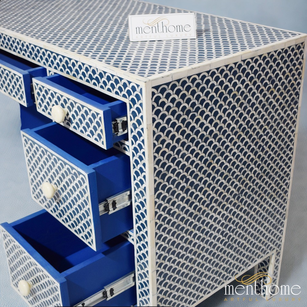 Blue Bone Inlay fishscale 7-drawers office desk | Luxury Handmade Desk