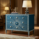 Blue Wooden Chest of Drawers with Sunburst Inlay Design | Luxury Handmade Chest of Drawer